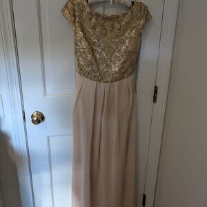 London Dress Company Gold Sequin Bodice Maxi Cream Dress